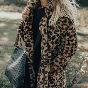 Leopard Print Plush Faux Fur Jacket Sz S